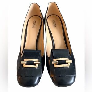 Elegant MK Leather Pumps — 4” Heel — Like New ✨ Gold Accents and logo